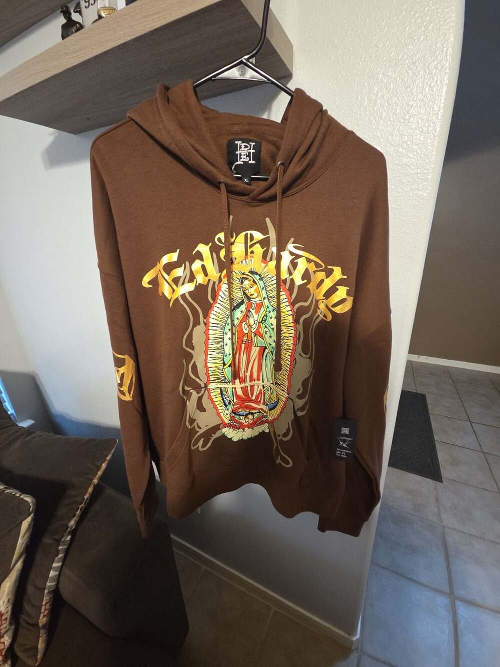 Ed Hardy Mary Boxy Fleece Hoodie Cocoa Size XL